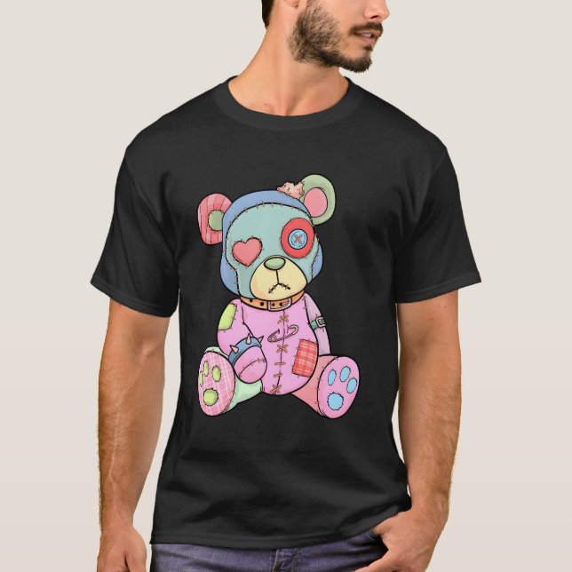 Pastel Goth Teddy Bear Japanese Anime Kawaii Menhe T-Shirt (Front)