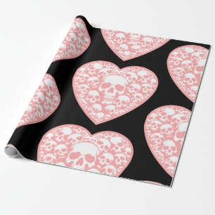pastel goth valentines pink heart skull  wrapping paper