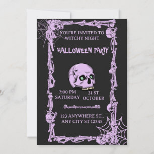 Pastel Goth Witchy Night Halloween Party Skull Invitation
