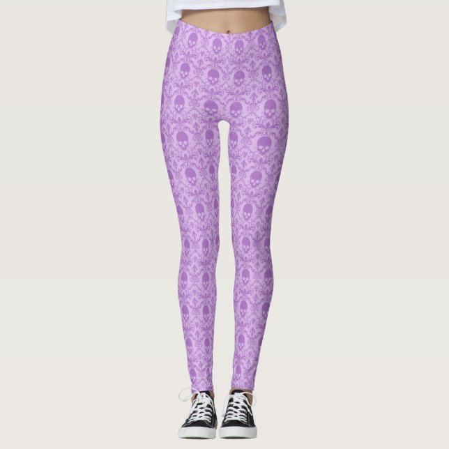 Pastel Gothic Baroque Skull Pattern Leggings (Front)