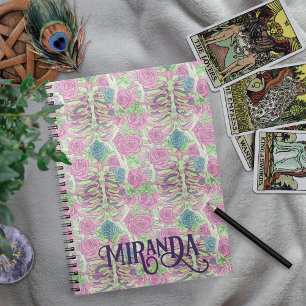Pastel Gothic Floral Ribs & Roses Pink & Green Notebook