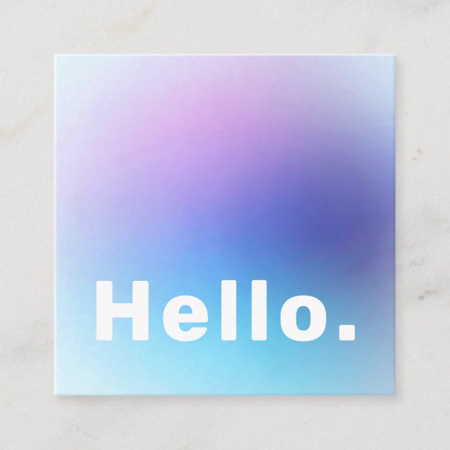 Pastel Gradient Aqua Blue Lilac Lavender Hello Square Business Card (Front)