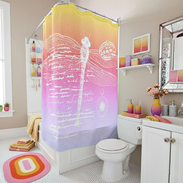 Pastel gradient dragonfly shower curtain (Creator Uploaded)
