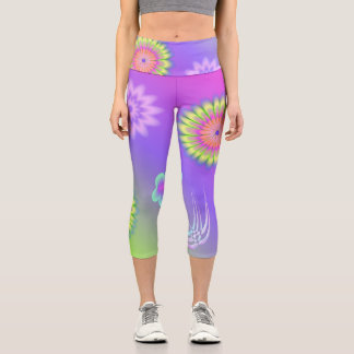 Pastel Gradient Flowers and Butterflies Capri Leggings