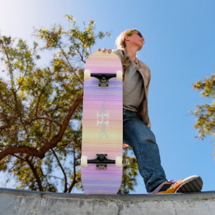 Pastel gradient lines Monogram Skateboard HAMbywG