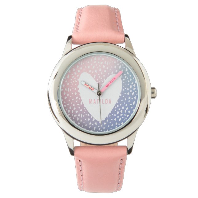 Pastel gradient + spot print heart personalised watch (Front)