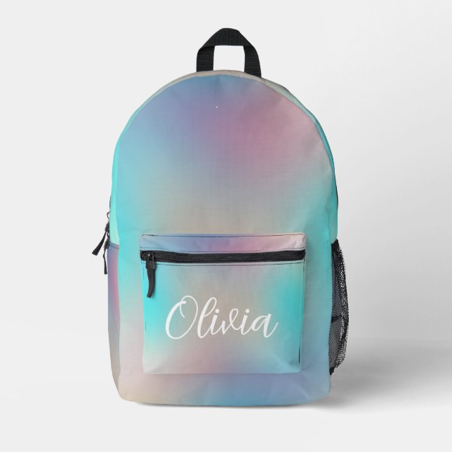 Pastel gradient tone colourful futuristic  printed backpack (Front)