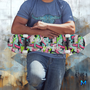 Pastel Graffiti & White Ride Fast Live Free Motto Skateboard