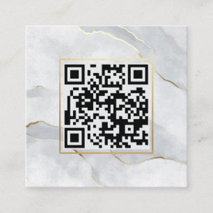 Pastel Gray Gold Lines QR Code Minimalist Chic Square Business Card