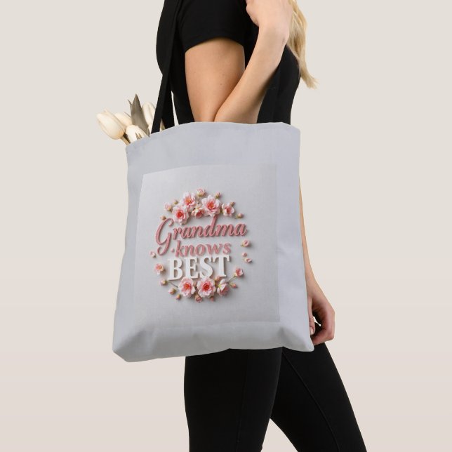 Pastel Gray Grandma Floral Pattern Tote Bag (Close Up)
