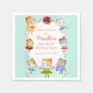 Pastel Green All Ballerina Cat Kids Birthday Party Napkin