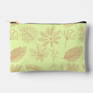 Pastel Green and Beige Leaves Pattern Accessory Pouch