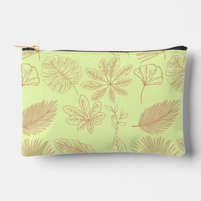 Pastel Green and Beige Leaves Pattern  Accessory Pouch (Front)