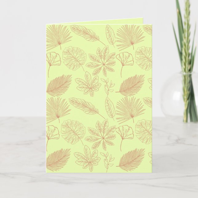 Pastel Green and Beige Leaves Pattern  Card (Front)