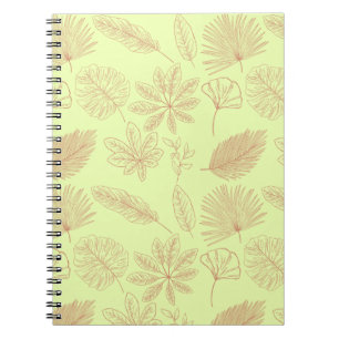 Pastel Green and Beige Leaves Pattern Notebook