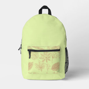 Pastel Green and Beige Leaves Pattern Printed Backpack