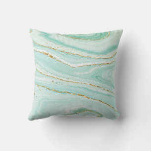 Pastel Green And Blue Liquid Marble Cushion