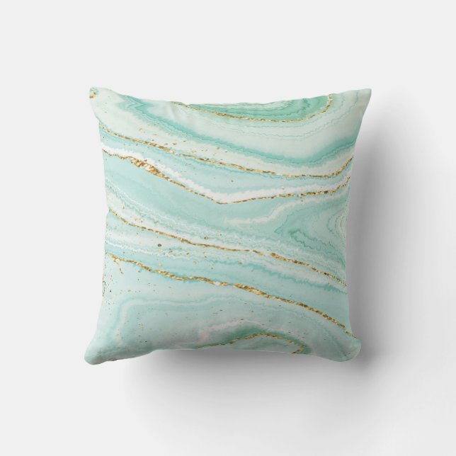 Pastel Green And Blue Liquid Marble Cushion (Back)