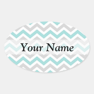 Pastel green and grey chevron pattern oval sticker