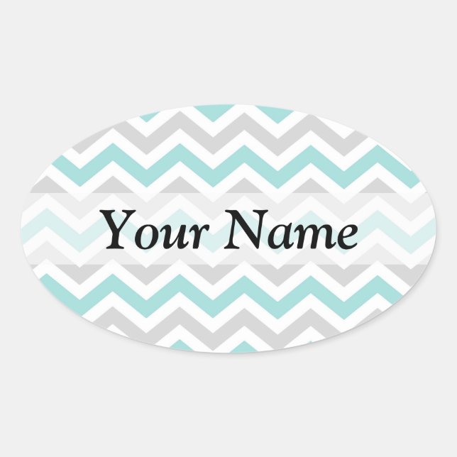 Pastel green and grey chevron pattern oval sticker (Front)