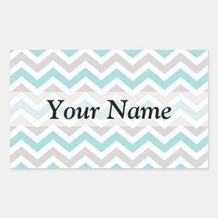 Pastel green and grey chevron pattern rectangular sticker