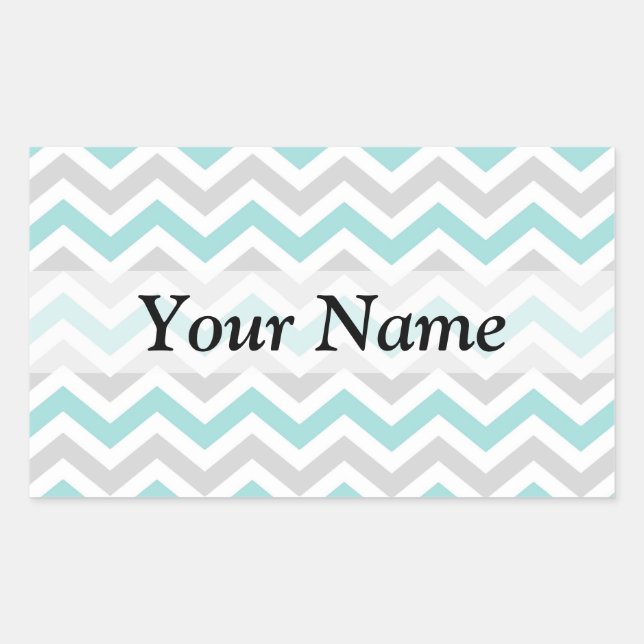 Pastel green and grey chevron pattern rectangular sticker (Front)