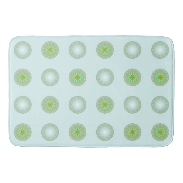 Pastel Green and Grey Geometric Pattern Bath Mat (Front)
