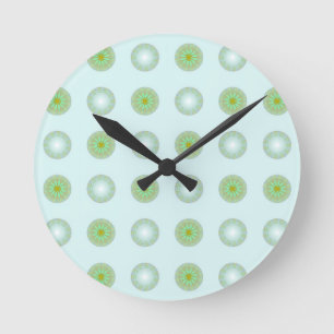 Pastel Green and Grey Geometric Pattern Round Clock