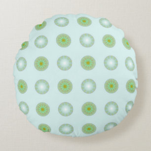 Pastel Green and Grey Geometric Pattern Round Cushion