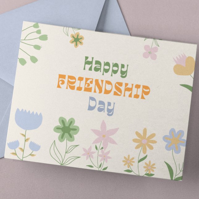 Pastel Green and Orange Floral Friendship Day  Postcard (Creator Uploaded)