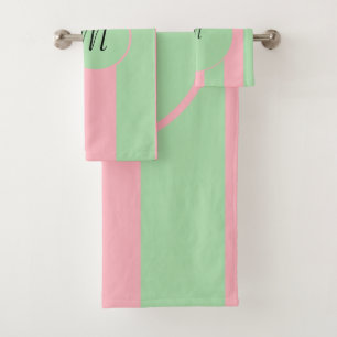 Pastel Green and Pink Bath Towel Set