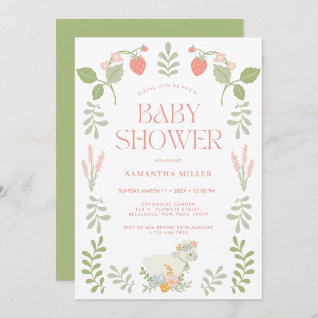 Pastel Green and Pink Cute Floral Baby Shower Invitation (Front/Back)