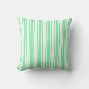 Pastel green and white candy stripes cushion