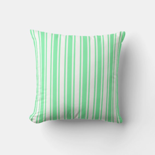 Pastel green and white candy stripes cushion (Front)