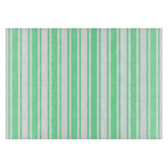 Pastel green and white candy stripes cutting board (Front)