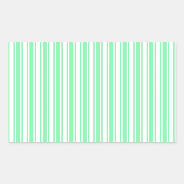 Pastel green and white candy stripes rectangular sticker (Front)