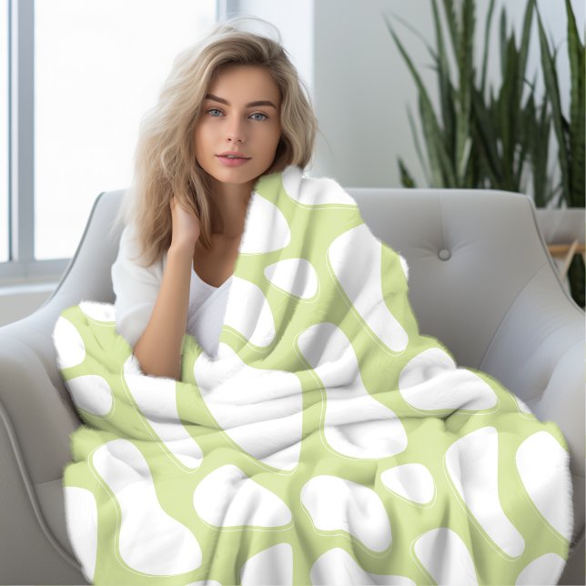 Pastel Green and white Cow Print Fleece Blanket (Creator Uploaded)