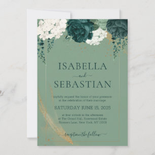 Pastel Green and White Rose Floral wed Invitation