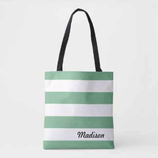 Pastel Green and White Stripes Tote Bag