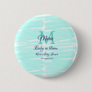 Pastel green baby in bloom monogram baby shower te 6 cm round badge