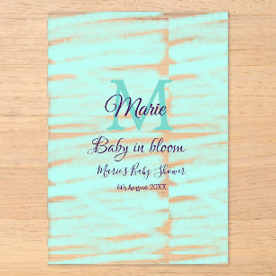 Pastel green baby in bloom monogram baby shower te acrylic invitations