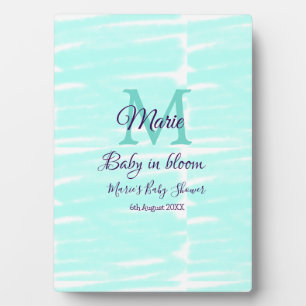 Pastel green baby in bloom monogram baby shower te plaque