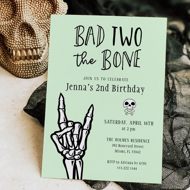 Pastel Green Bad Two The Bone 2nd Birthday Party Invitation (Creator Uploaded)