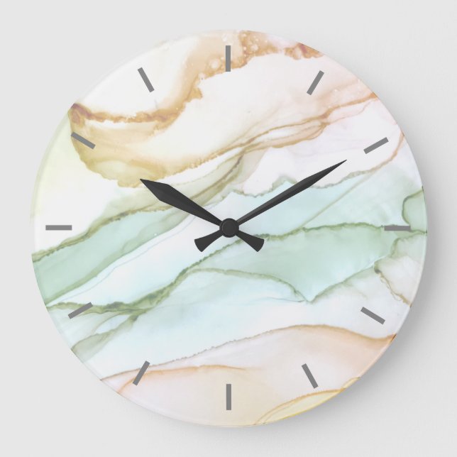 Pastel Green Beige Apricot Abstract Large Clock (Front)