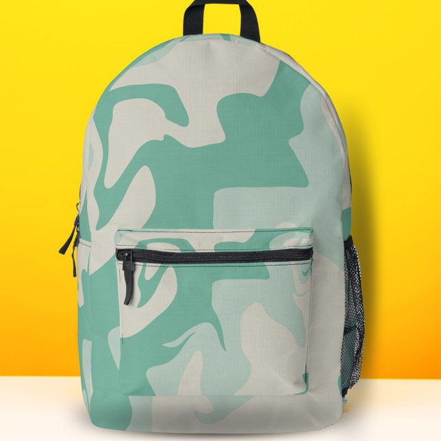 Pastel Green Beige Swirl Pattern  Printed Backpack (Creator Uploaded)