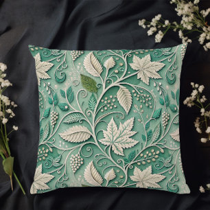 Pastel Green Beige Vintage Botanical Pattern Cushion