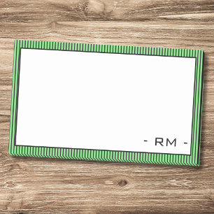 Pastel Green Black Striped Border Monogram Post-it Notes