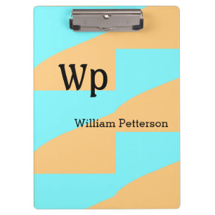 Pastel green blue add name monogram letter title clipboard
