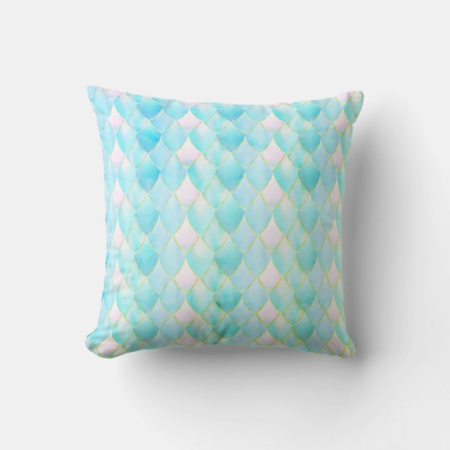 Pastel green blue mermaid unicorn gold magical cushion (Front)