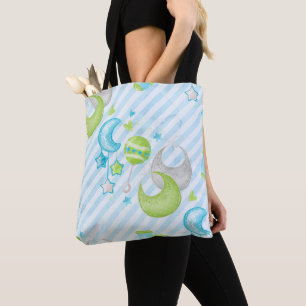PASTEL GREEN BLUE WHITE BABY BOY ITEMS TOTE BAG